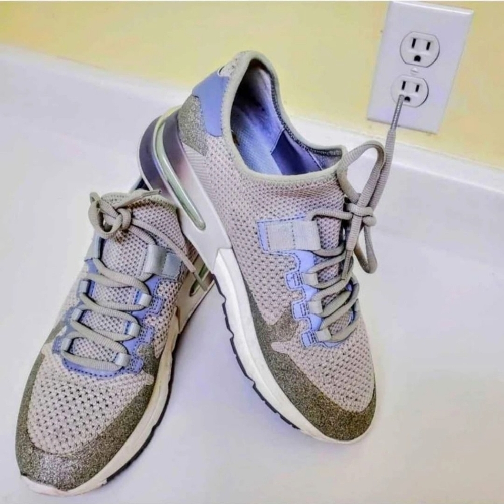 Gray and Blue Sneakers with Breathable Mesh and Thick Sole